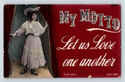 Gruß Postkarte: Mein Motto. ''Lasst uns einander lieben''. Posted 1907.