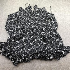 Free People Dress Womens XS Black Floral Smocked Ruffle Hem Cold Shoulder