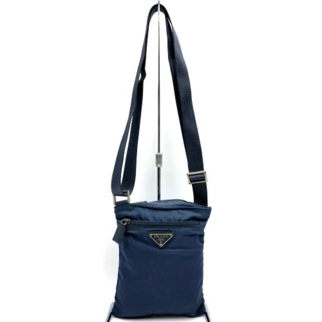 PRADA B7792 Tessuto shoulder bag triangular plate gray blue nylon women s Used
