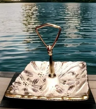 Haeger Tweed 22K Gold Dish Tidbit Tray Marked 8011 Vintage 6.5"W x 6.5"H 