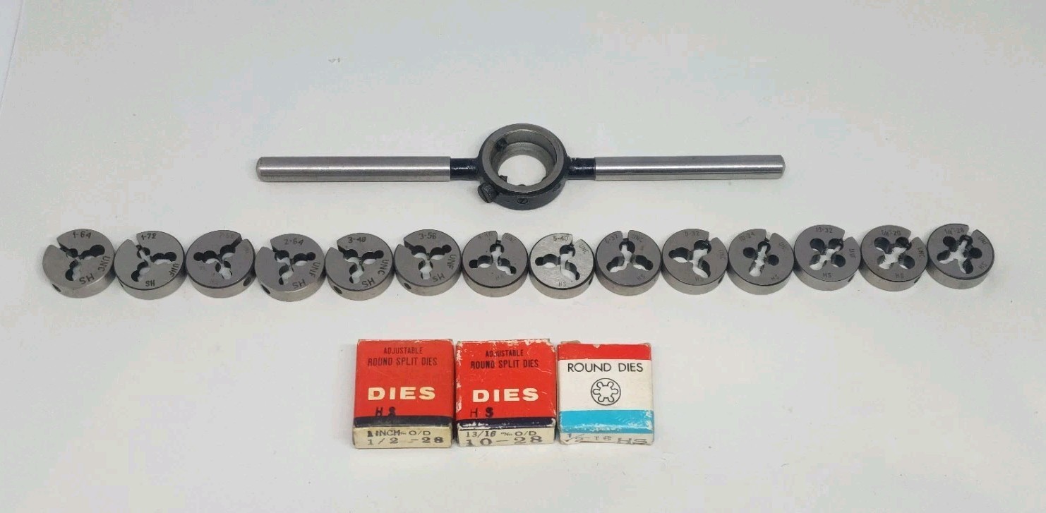 Watchmakers Tiny Threading Dies 13/16" OD 17 Adjustable Split Dies + Wrench