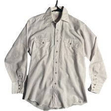 Vintage H Bar C Shirt L 15.5/32 Western Pearl Snap Ranchwear Cowboy Off White