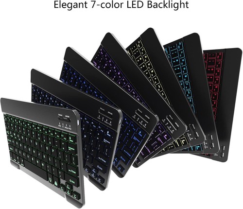 7 Color Backlit Bluetooth Keyboard and Mouse Combo for iPad 10th 9th Black - Imagen 2 de 7