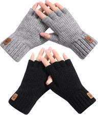 Fingerless Gloves for Women Men - 2 Pairs Womens Winter Glove, Warm Knit Gloves