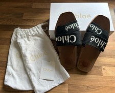Chloe Woody Sandals 6 UK 39 EU Logo Print Slip-On