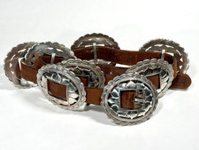 VTG 1993 BRIGHTON Belt 8 Silver Tone Concho Cowgirl Leather Sunflower 31"-33"