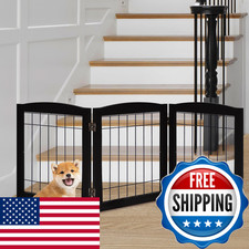 Lzrs 3-Panel Freestanding Foldable Wooden Dog Gate Solid Wood Steel Wire