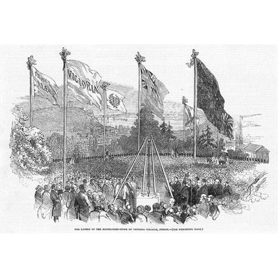 TRIKOT Grundsteinlegung des Victoria College - Antikdruck 1850