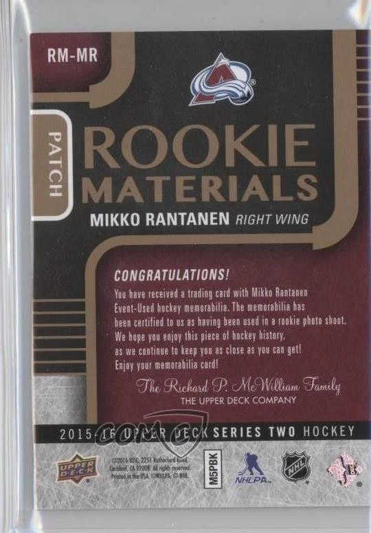 2015-16 Upper Deck Rookie Materials Patch /25 Mikko Rantanen #RM-MR Patch RC - Image 2 of 2