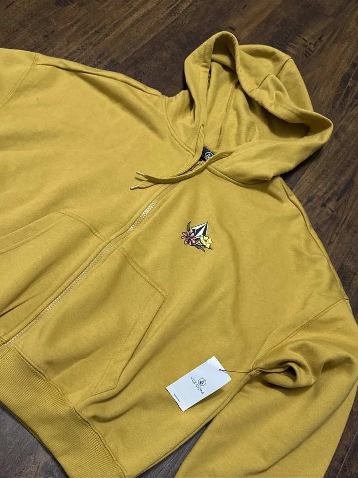 NWT Volcom Hoodie Get Up Zip Logo Recycled Sweatshirt Skater Women’s Medium. F5 - Image 4 of 4