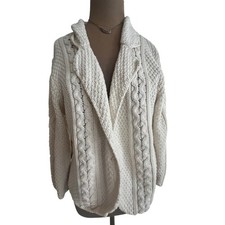 Y2k vtg Cream Chunky Cable Diamond Knit Single Button Cardigan Sweater