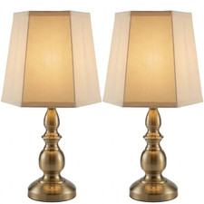 Harvard Antique Brass Touch Table Lamp with Cream Shade – Single or Pair