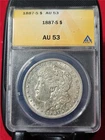 1887-S $1 MORGAN 90% SILVER DOLLAR ANACS AU 53                      #MF-4123
