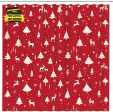 72 X 72 Inches Christmas Tree and Deer Shower Curtain for Bathroom Funny Red and