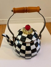 MacKenzie-Childs Courtly Check Enamel Whistling Stove Top Kettle 2 qt