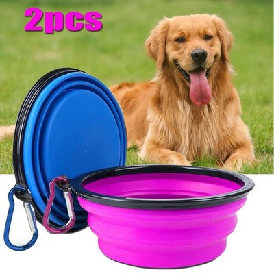 2pcs Collapsible Dog Cat Pet Bowls Food Water Feeding Silicone Portable Travel