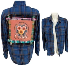 Christian Shirt Womens 1X Shacket Flannel Church Religious Art Upcycled Custom