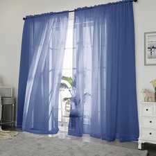 Sheer Curtains, 84 Inch Long 2 Panel Set, 42"W x 84"L Pack of 2 Royal Blue