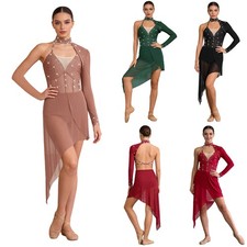 Women Dancewear Dance Dress Buttoned Crotch Leotard Performance Costume Modern