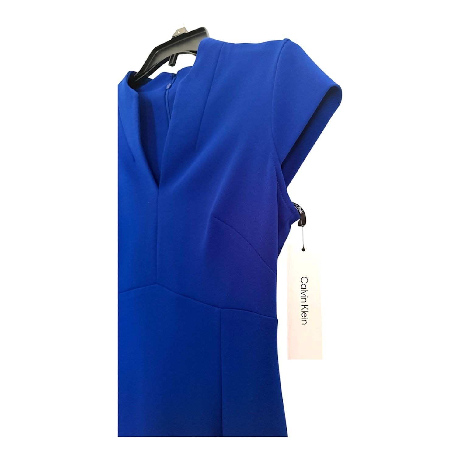 Calvin Klein Womens Blue V Neck Cap Sleeve Work Sheath MIdi Dress Sz 6 New image 6