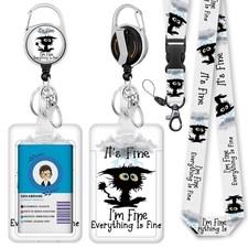Id Badge Holder with Breakaway Lanyard Black Cat Badge Reel Retractable Heavy...