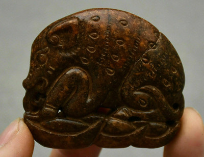 6CM Old Chinese Hongshan Culture Old Jade Carving Animal Pig Amulet Pendant