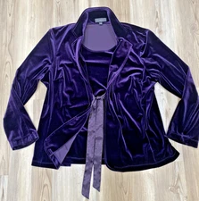 Elementz Women's XL Purple Velvet Attached Tank Tie Front Blazer Y2k Style