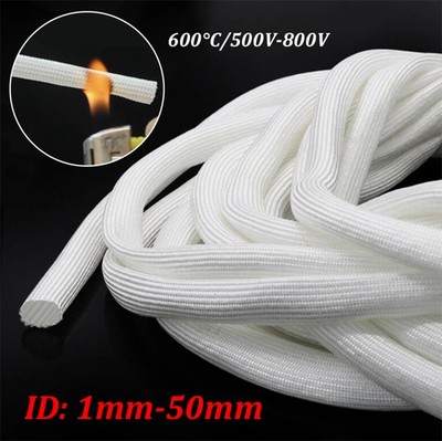 White 600°C Fiberglass Conduit for Wire Cable Insulation Inner Diameter 1mm-50mm