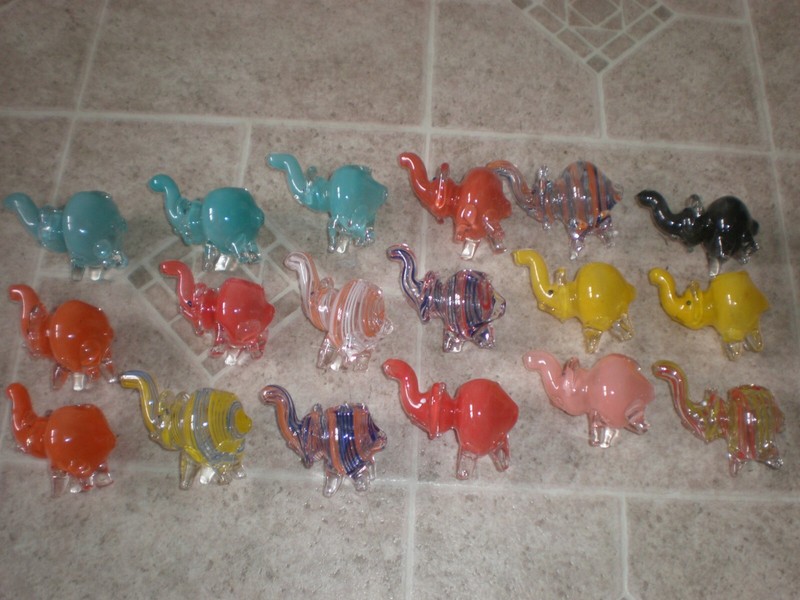Lot of 18 Handmade Elephant Glass Pipes Multiple Colors 3"