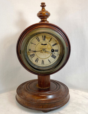 Antique HENRY J. DAVIES Mantel Desk Clock. Mahogany Wood. 1865 Unusual RARE