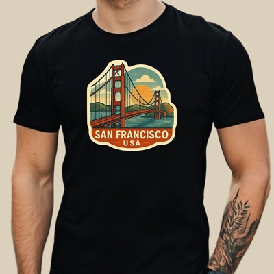 Herren T Shirt Golden Gate Bridge Retro USA San Francisco Reise Motiv XS bis 5XL