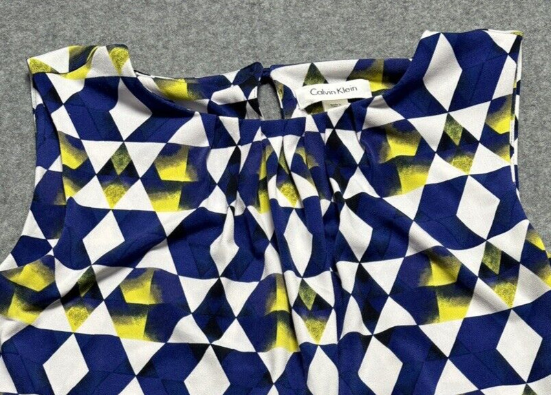 Calvin Klein Womens Blouse Top Geometric Stretch Hem Logo Sleeveless Pet Medium image 2