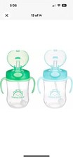 Mama Bear Silicone Weighted Straw Sippy Cup, 9 Ounces, Pack of 2, Blue/Green