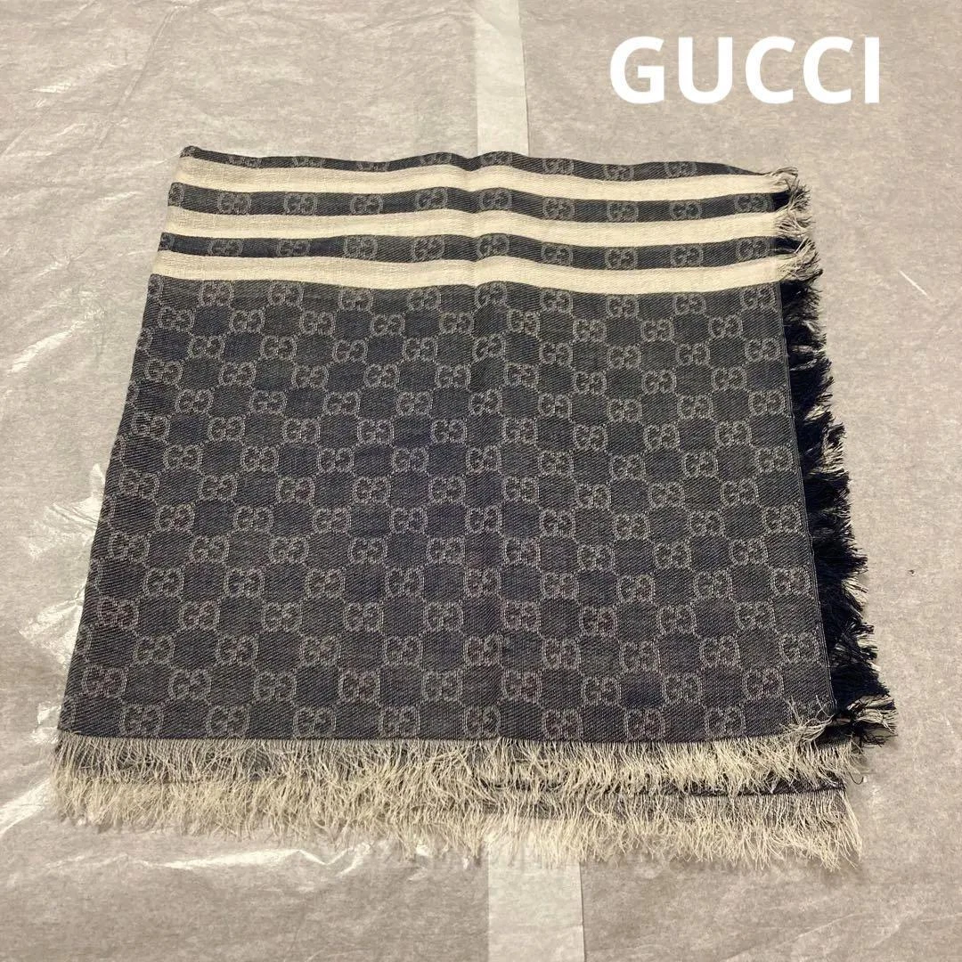 GUCCI Gucci châle d'écurie écharpe grand format rayures GG   bleu marine/blanc   127 cm x 127 c