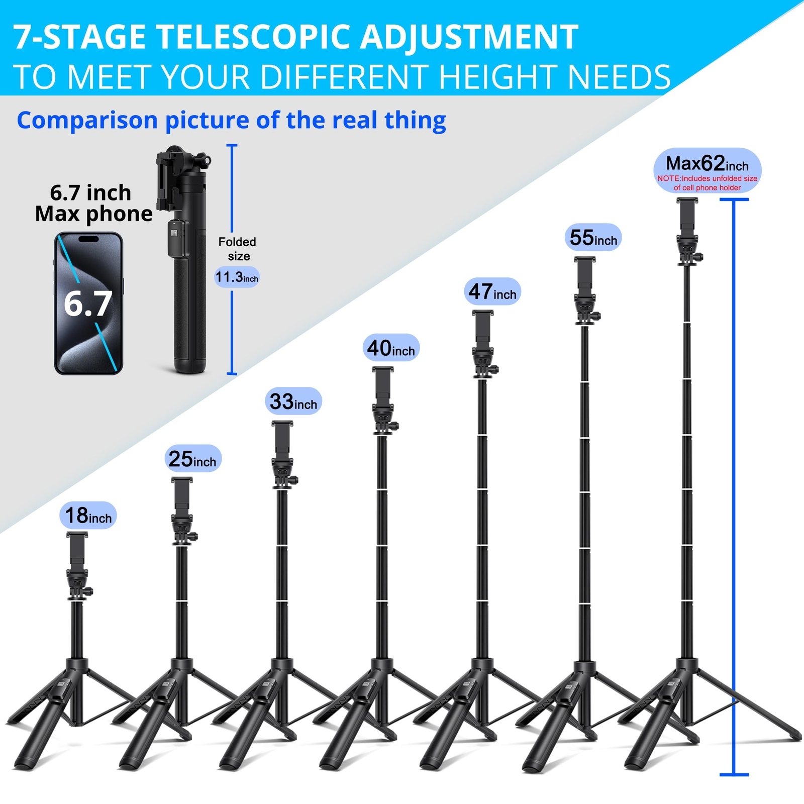 Selfie Stick62 Inches Long Extendable Selfie Stick Tripod Phone Tripod With Wire