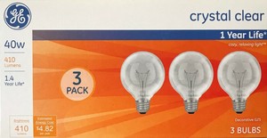 3 Ge 40 Watt Crystal Clear G25 Vanity Globe Light Bulbs New 43168326797 Ebay