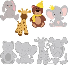 2Pcs 4 Style Stuffed Animal Cutting Dies, Bear Elephant Rabbit Deer Embossing St