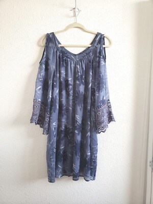 Gina Benotti Women Raglan Crochet Trim Cold Shoulder Dress L/XL