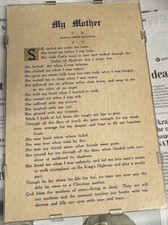 1940s-50s “My Mother” Framed Poem In Plexiglas By Hervey Smith McGowan
