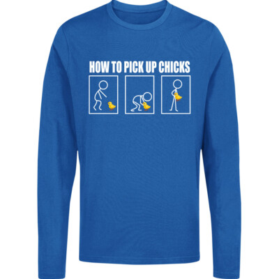 How to Pick Up Küken Langarm-T-Shirt, lustiges Strichmännchen Ente Meme Geschenk Tee