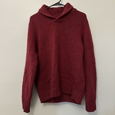 L.L. Bean 100 Shetland Wool Sweater Size Medium Red Elbow Pads