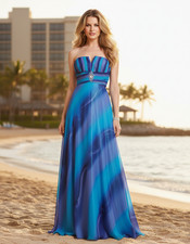 Long Blue Ombre Chiffon V Neck Prom Dress Size 10 Evening Gown Formal Dress