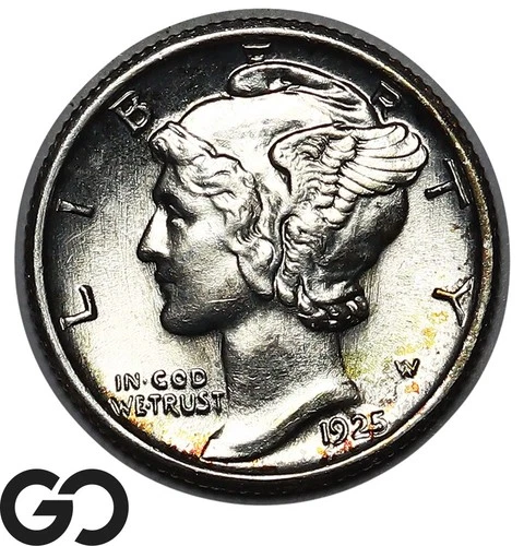 1925 Mercury Dime Full Split Bands, Solid Gem BU++ FSB