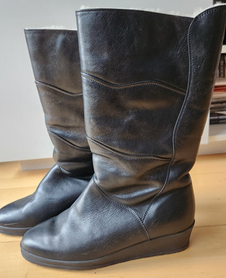 Bama Stiefel Halbstiefel Gr. 5 oder 38 schwarzes Leder mit Lammfell innen