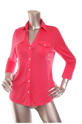 NEW  Women J. McLaughlin Brynn Linen Stretch 3/4 Sleeve Button Down Shirt Rose
