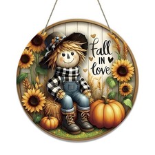 Fall Door Sign - Scarecrow Sunflowers  Autumn Harvest Wreath - Thanksgiving ...