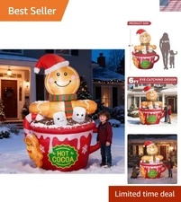 Charming 6 FT Gingerbread Man in Hot Cocoa Mug - Festive Holiday Yard Decoration