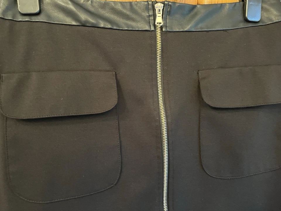 F&F Black Zip Front Mini Skirt Size 12 Pre-Worn - Image 2 of 4