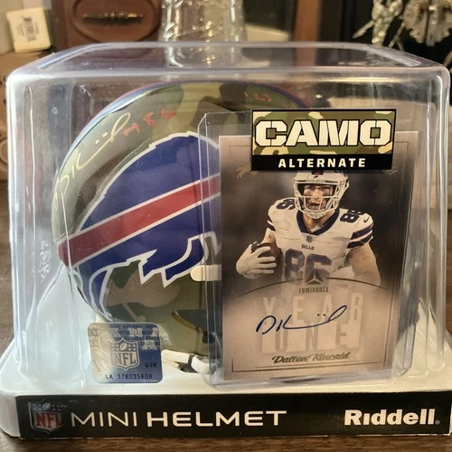 Buffalo Bills Dalton Kincaid Signed “camo” Mini Helmet And Signed Rookie Card