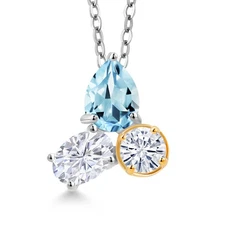 925 Sterling Silver and 10k Yellow Gold Sky Blue Topaz and White Moissanite 3